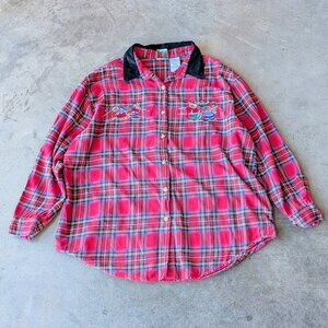 Vintage Nutcracker Red Plaid Velvet Collar Embroidered Bears Shirt size 22W